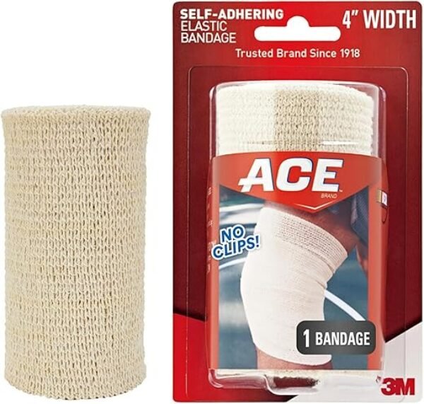 ACE 4 Inch Self-Adhering Elastic Bandage, No Clips, Beige, Great For Leg, Shoulder And More, 1 Count