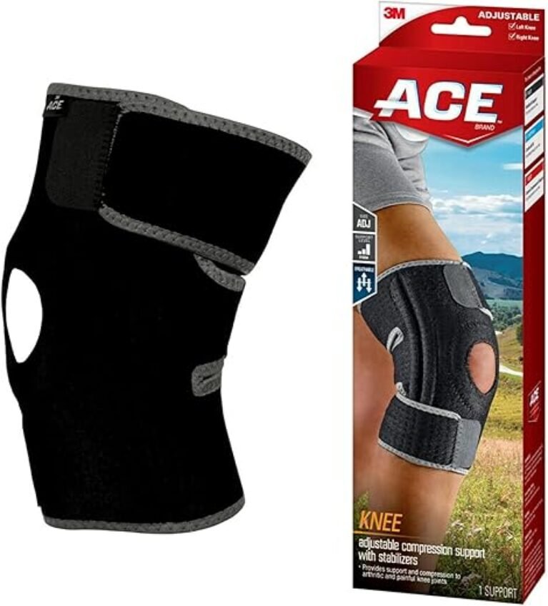 ACE Brand Adjustable Compression Knee Support with Stabilizers, Firm Support for Weak, Sore or Injured Joints, Compression Knee Brace With Adjustable Straps, Breathable, One Size Fits Most