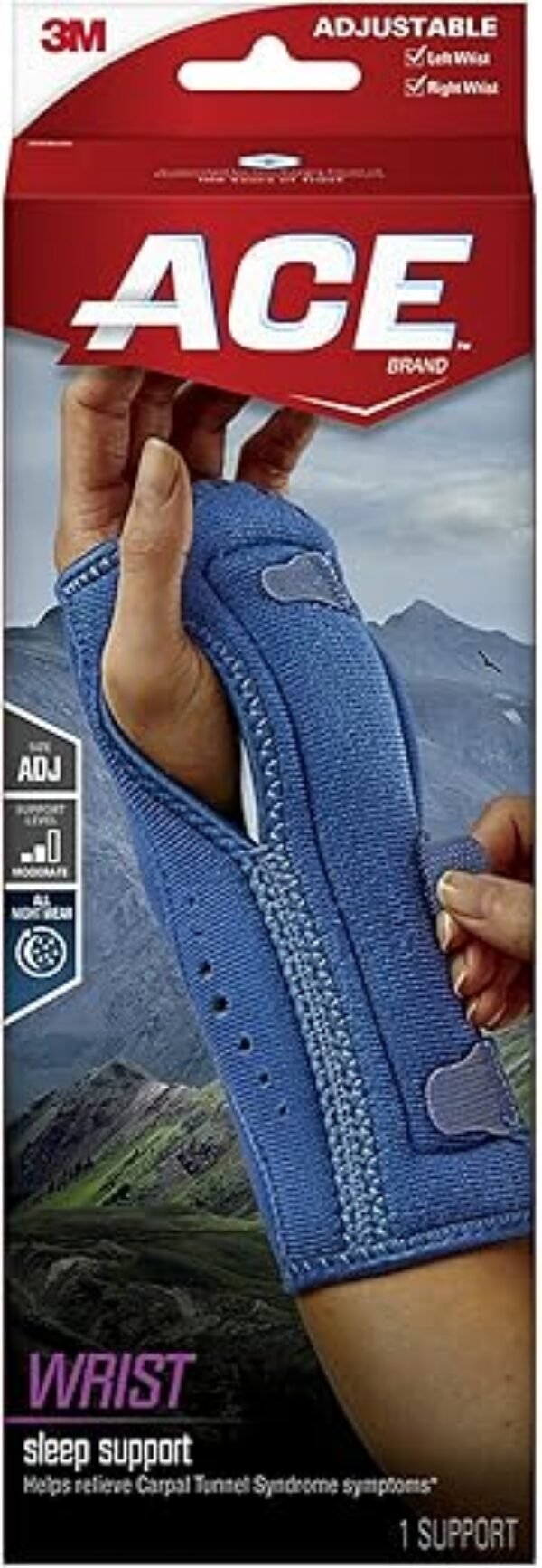 ACE Night Wrist Sleep Support, Adjustable, Blue, Helps Provide Relief from Symptoms of Carpal Tunnel Syndrome, and other Wrist Injuries