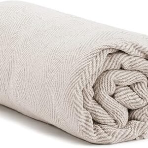 Americanflat 50x60 Throw Blanket - Soft and Breathable Cotton Throw Blanket for Couch, Bed, Chair - Decorative Blankets Perfect for Home, Office, or Outdoor Use - Cream Herringbone Design