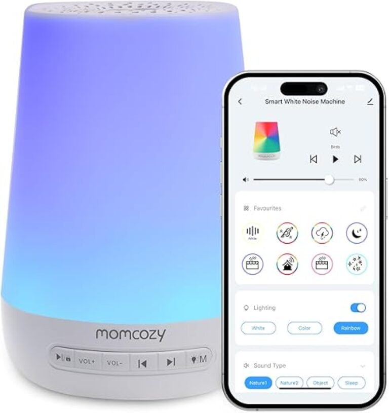 Baby Sound Machine, Momcozy White Noise Machine for Baby Sleeping with Night Light, Toddler Sleep Trainer with 34 Soothing Sounds, Timer, App Remote Control, Personal Sleep Routine (Blue)