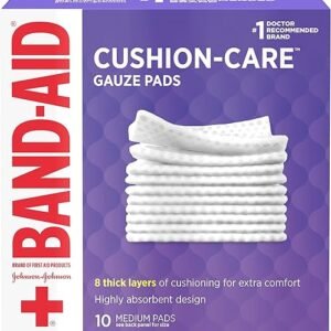 Band-Aid Brand Cushion Care Non-Stick Gauze Pads, Individually-Wrapped, Medium, 3 in x 3 in, 10 ct
