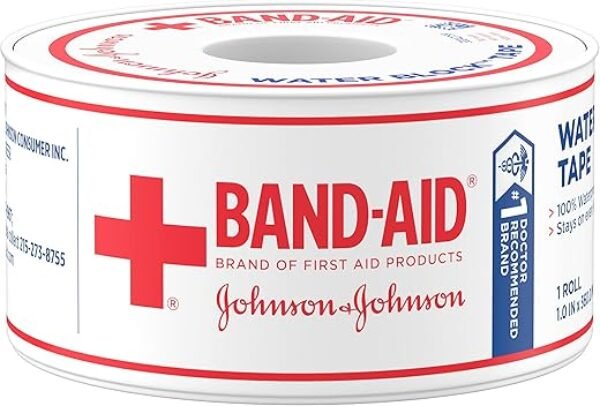 Band-Aid Brand First Aid Water Block 100% Waterproof Self-Adhesive Tape Roll for Durable Wound Care to Firmly Secure Bandages, 1 in by 10 yd