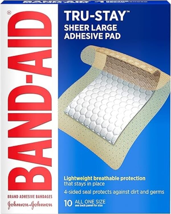 Band-Aid Brand Tru-Stay Adhesive Pads, Large Sterile Bandages for Wound Care, Large Size, 10 ct