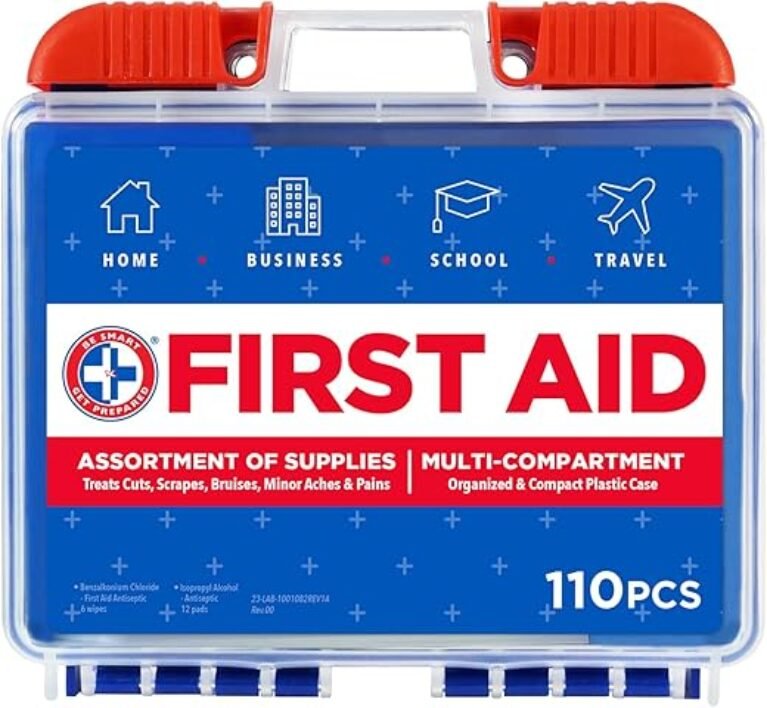 Be Smart Get Prepared 110 pc First Aid Kit: Clean, Treat, Protect Minor Cuts, Home, Office, Car, School, Business, Travel, Emergency, Outdoor, Camping & Sports, FSA/HSA (Packaging may vary)