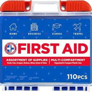 Be Smart Get Prepared 110 pc First Aid Kit: Clean, Treat, Protect Minor Cuts, Home, Office, Car, School, Business, Travel, Emergency, Outdoor, Camping & Sports, FSA/HSA (Packaging may vary)