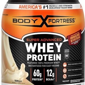 Body Fortress Super Advanced Whey Protein Powder, Vanilla, Immune Support (1), Vitamins C & D Plus Zinc, 1.74 lbs