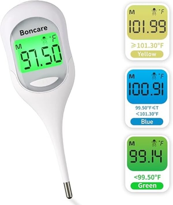 Boncare 9 Seconds Digital Basal Thermometer for Adults and Kids - Accurate Oral Thermometer with Fever Alarm, Rectal Thermometer for Baby with Large Display (White)