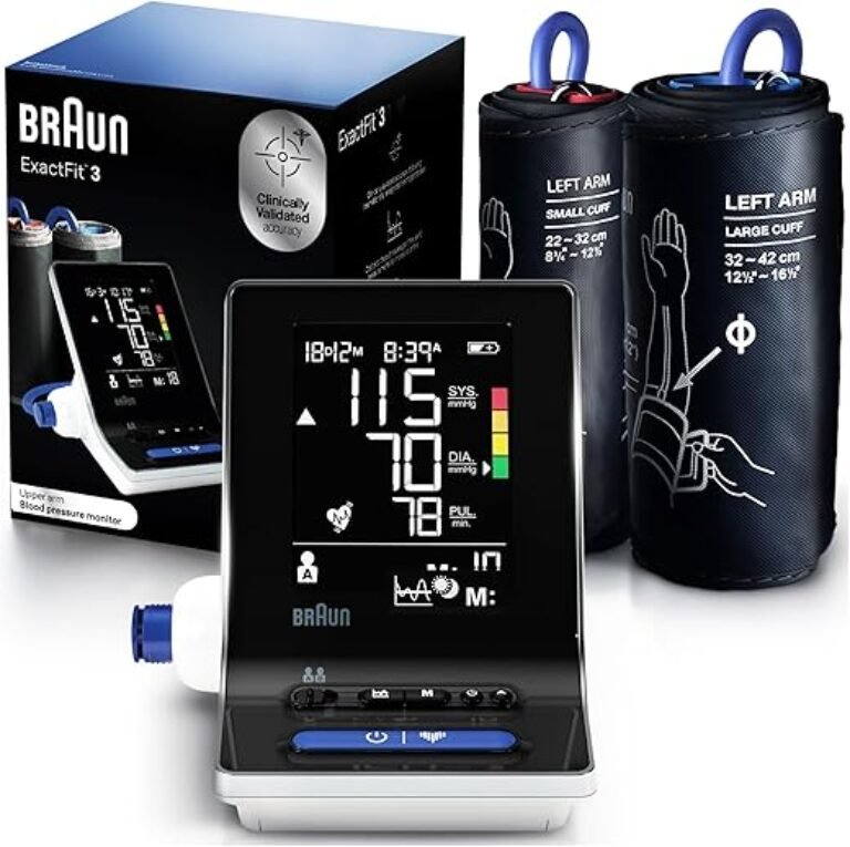 Braun ExactFit 3 Blood Pressure Monitor for Home Use - Accurate Blood Pressure Machine, Color-Coded Results, Large Display High BP Monitor, 2 Upper Arm Cuff Sizes, 80 Memory Slots, FSA/HSA Eligible