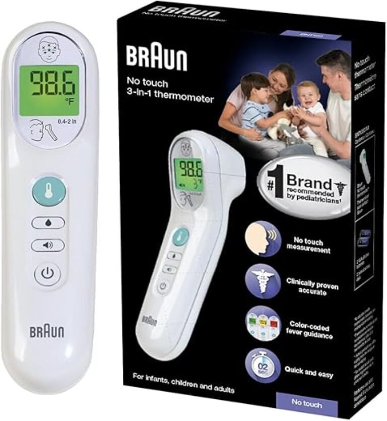 Braun No Touch 3-in-1 Thermometer, Measures Forehead, Liquid and Food Temps, Professional Accuracy and Color Coded Fever Guidance for Babies, Kids, Toddlers and Adults, FSA and HSA Eligible