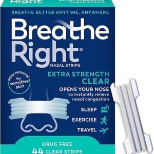 Breathe Right Nasal Strips | Extra Strength | Clear | For Sensitive Skin I Drug-Free Snoring Solution & Nasal Congestion Relief Caused by Colds & Allergies | 44 Count (Packaging May Vary)