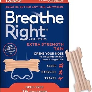 Breathe Right Nasal Strips, Extra Strength, Tan Nasal Strips, Help Stop Snoring, Drug-Free Snoring Solution & Instant Nasal Congestion Relief Caused by Colds & Allergies, 26 Count (Packaging May Vary)