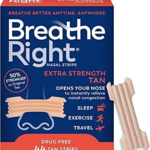 Breathe Right Nasal Strips, Extra Strength, Tan Nasal Strips, Help Stop Snoring, Drug-Free Snoring Solution & Instant Nasal Congestion Relief Caused by Colds & Allergies, 44ct (packaging my vary)