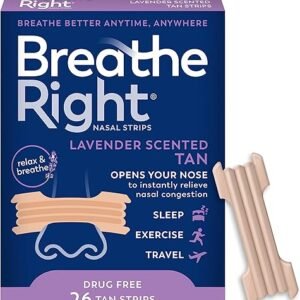 Breathe Right Nasal Strips Lavender Scent Extra Strength Tan Nasal Strips Help Stop Snoring Drug-Free Snoring Solution & Nasal Congestion Relief Caused By Colds & Allergies 26ct (packaging may vary)