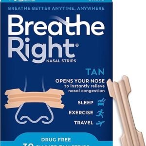 Breathe Right Original Nasal Strips | Tan Nasal Strips | Sm/Med | Help Stop Snoring | Drug-Free Snoring Solution & Instant Nasal Congestion Relief Caused By Colds & Allergies 30ct (packaging may vary)
