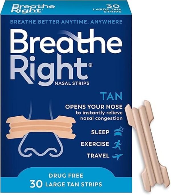 Breathe Right Original Nose Strips to Reduce Snoring and Relieve Nose Congestion, Tan, 30 Count (Packaging May Vary)