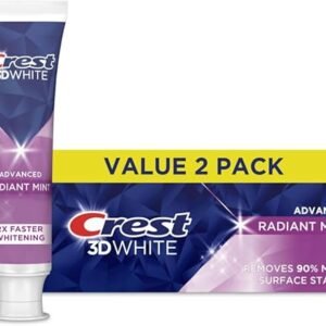 Crest 3D White Advanced Teeth Whitening Toothpaste, Radiant Mint, 3.3 oz, Pack of 2