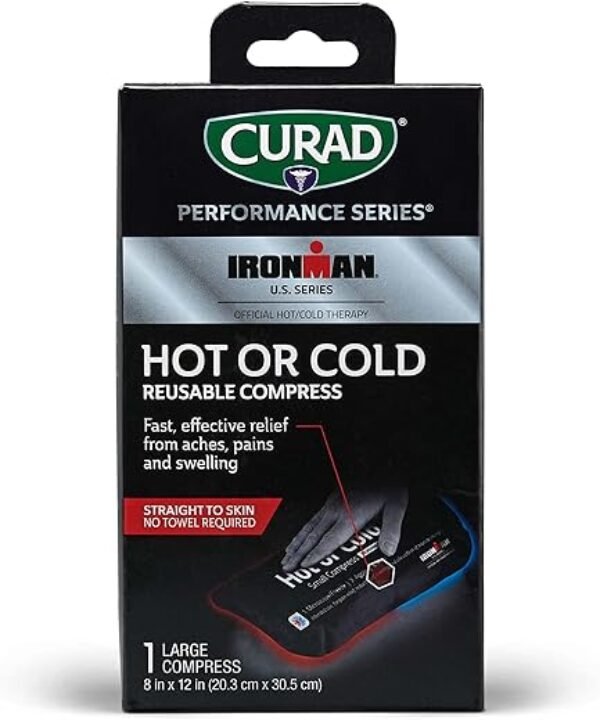 Curad Ironman Hot or Cold Reusable Compress, Reusable Ice Pack for Injuries, Large Compress is 8 in x 12 in, 1 Count