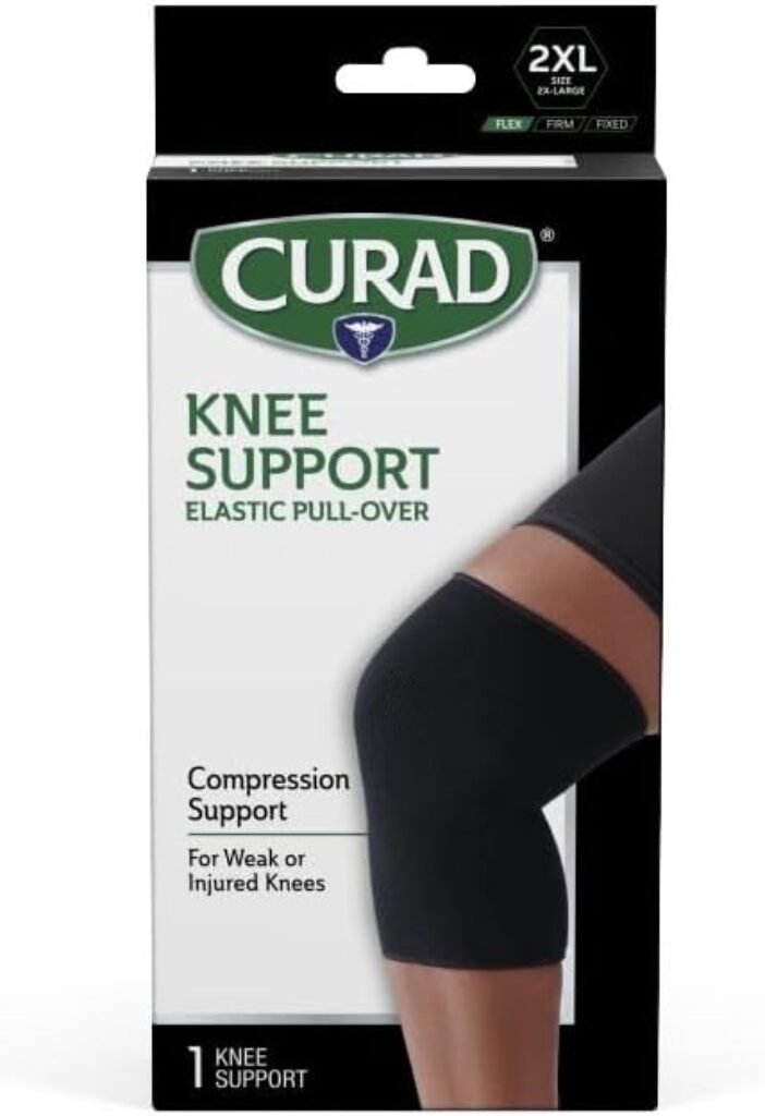 CURAD Knee Support for Men & Women, Elastic, Pull-Over, Knee Brance for Running Knee Pain, Workout Sports Knee Brace, Black, Large