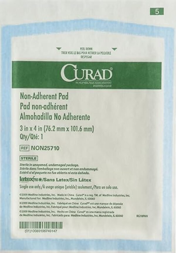 CURAD Sterile Non-Adherent Pads (Pack of 100), 3"x4", for gentle wound dressing and absorption without sticking
