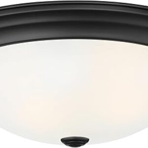 DESIGNERS FOUNTAIN 2-Light Flush Mount Ceiling Light, 13 Inch Lighting Fixture for Kitchen, Bedroom, Bathroom, and Hallway, Matte Black with Etched Glass, 1257M-MB-W