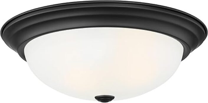 DESIGNERS FOUNTAIN 2-Light Flush Mount Ceiling Light, 13 Inch Lighting Fixture for Kitchen, Bedroom, Bathroom, and Hallway, Matte Black with Etched Glass, 1257M-MB-W