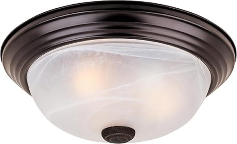DESIGNERS FOUNTAIN 3-Light Flush Mount Ceiling Light, 15 Inch Lighting Fixture for Kitchen, Bedroom, Bathroom, and Hallway, White Alabaster Glass, Oil Rubbed Bronze, 1257L-ORB-AL