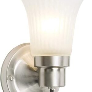 Design House 504977 Village Traditional 1-Light Indoor Dimmable Wall Sconce with Frosted Flute Glass and Twist On/Off Switch Bathroom Bedroom Hallway, 8.25"H x 5.1"W, Satin Nickel