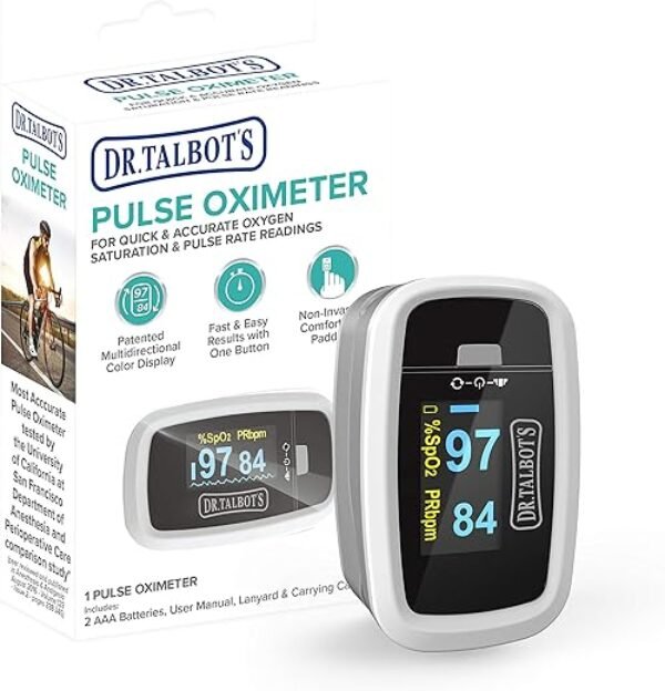 Dr. Talbot's Pulse Oximeter with Lanyard and Travel Pouch, White And Gray