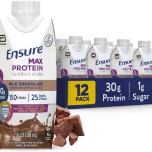 Ensure Max Protein Shake | Milk Chocolate | Ready to Drink | 30g Protein for Muscle Building | 1g Sugar, 4g Fiber | 11 fl oz - 12 Pack