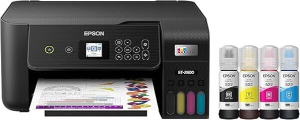 Epson EcoTank ET-2800 Wireless Color All-in-One Cartridge-Free Supertank Printer with Scan and Copy â€“ The Ideal Basic Home Printer - Black, Medium