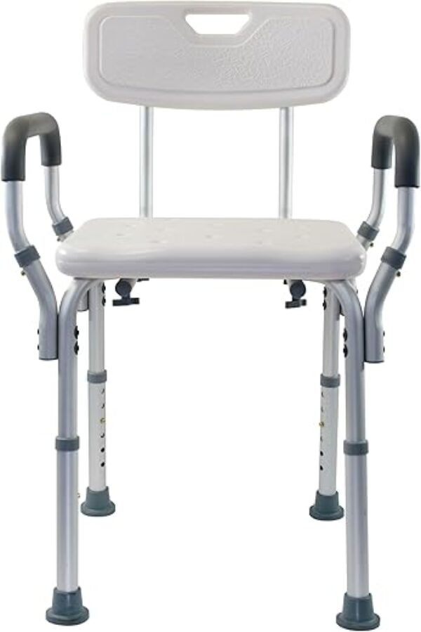 Essential Medical Supply Height Adjustable Shower and Bath Bench with Padded Arms, Contoured Back and Textured Shower Chair Seat - Perfect for The Bath and Shower