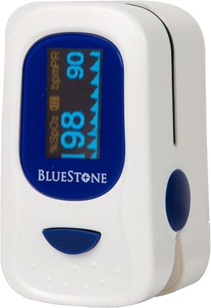 Finger Pulse Oximeter - Portable Fingertip Sensor Monitors Blood Oxygen Level and Heart Rate - Includes Carrying Case and Lanyard by Bluestone