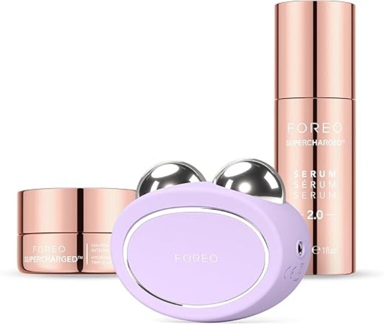 FOREO Total Facelift Bundle - BEAR 2 Advanced Microcurrent Facial Device + SUPERCHARGED SERUM 2.0 1 oz + SUPERCHARGED HA+PGA Triple Action Intense Moisturizer 0.5 oz - Anti Aging - Skin Care Tools