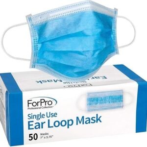 ForPro Professional Collection Single Use Ear Loop Mask, 3-Ply Disposable Non-Woven Face Mask, Latex-Free, Fiberglass-Free, Protects Against Pollen, Dust, 50-Count