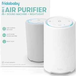 Frida Baby 3-in-1 Baby Air Purifier for Allergy Relief, Sound Machine for Sleeping + Nightlight, HEPA Filter Purifier for Bedroom with 3 Fan Speeds, Easy-Change Filter, Auto-Off Timer