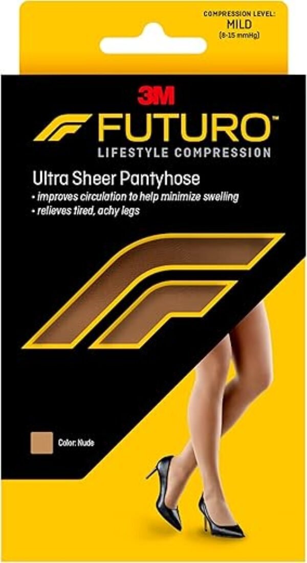 FUTURO Ultra Sheer Pantyhose for Women, Large Size, Mild Compression (8-15 mm/Hg), Improves Circulation to Minimize Swelling, Relieves Tired & Achy Legs, Reinforced Toe & Heel (71018FCNEN)