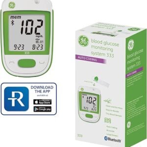 GE333 Blood Glucose Monitoring System | Glucometer | Auto Coding | 5-Second Results | Bluetooth Rightest Care App Connection | Easy-to-Read Display