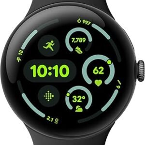 Google Pixel Watch 3 (45mm) Latest Model - Android Smartwatch, Heart Rate Tracking, Fitbit Advanced Running, Fitness Insights, 24-Hour Battery - Matte Black Aluminum Case - Obsidian Band - Wi-Fi