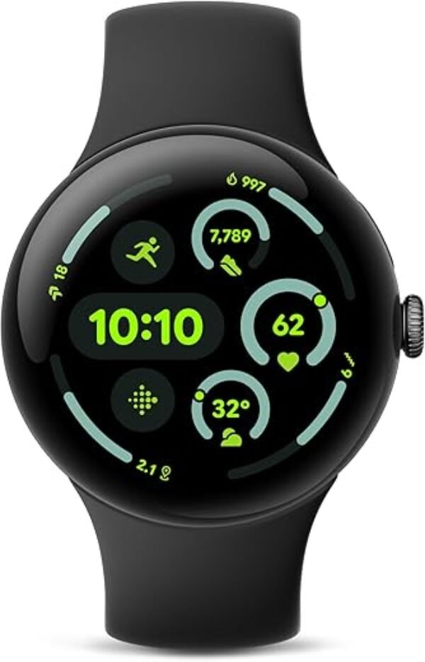 Google Pixel Watch 3 (45mm) Latest Model - Android Smartwatch, Heart Rate Tracking, Fitbit Advanced Running, Fitness Insights, 24-Hour Battery - Matte Black Aluminum Case - Obsidian Band - Wi-Fi