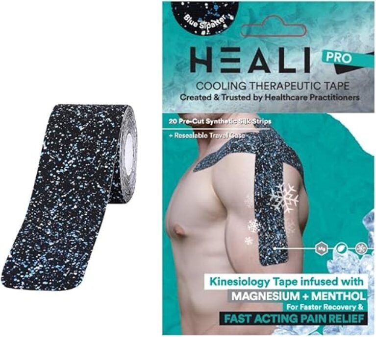 Heali Kinesiology Tape with Magnesium and Menthol, 20 Pcs Precut Strips, K Tape Roll, Knees, Physical Therapy Sports Tape for Muscle and Joint Pain Relief, Water Resistant, Splatter Paint
