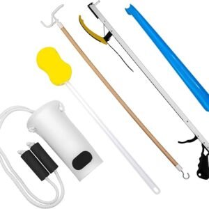 Hip Kit Daily Living Aids for Mobility, Hip Replacement Recovery, Knee and Back Surgery Includes Grabber Reacher, Bath Sponge Stick, Sock Aid, Shoehorn, Dressing Stick
