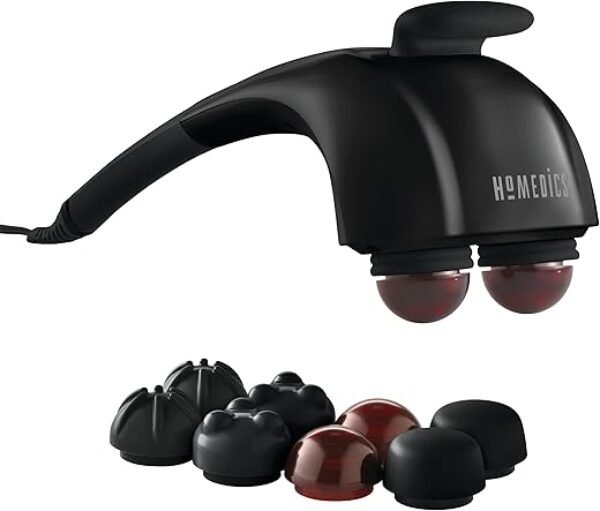 Homedics Handheld Back Massager, Dual Node Heated Back, Neck, and Body Percussion Massager with Interchangeable Nodes to Release Back, Neck, Shoulder Leg and Foot Tension, Great Father's Day Gift