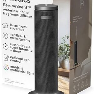 Homedics SereneScent Fabric Rechargeable Waterless Diffuser, Use with Homedics SereneScent Oil 120ml (Sold Separately) Cordless Aromatherapy, Adjustable Mist & Timer, 6 Calming Lights, Black