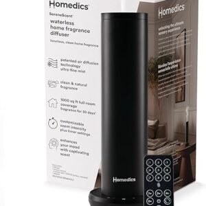 Homedics SereneScent Waterless Home Fragrance Diffuser, Use with Homedics SereneScent Oil (Sold Separately), Patented Air Diffusion Technology, Clean & Natural Fragrance, Enhances Mood, Large Rooms