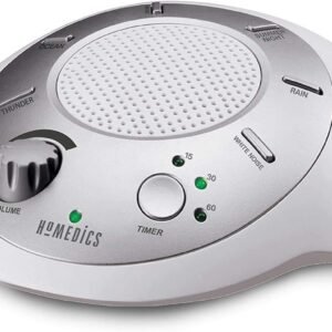 Homedics SoundSleep White Noise Sound Machine, Silver, Small Travel Sound Machine with 6 Relaxing Nature Sounds, Portable Sound Therapy for Home, Office, Nursery, Auto-Off Timer, by Homedics