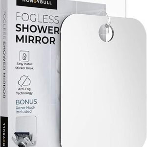 HONEYBULL Shower Mirror Fogless for Shaving - Flat Anti Fog Mirror with Razor Holder for Shower, Mirrors, Shower Accessories, Bathroom Mirror & Accessories, Holds Razors for Men (Medium 6x8in)
