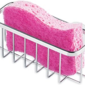 iDesign Gia Stainless Steel Dish Sponge Holder Basket with Suction Cups, Ideal for Kitchen Sinks and Bathroom Organization, 2.25"D x 2.5"W x 5.75"H, Set of 1, Polished
