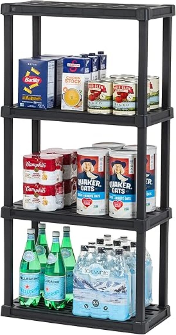 IRIS USA 4-Shelf Heavy Duty Plastic Storage Shelves, 160lb Capacity, 48"H x 24"W x 12"D, Medium Modular Shelving Unit Storage Organizer for Garage, Home, Bathroom & Laundry, Storage Rack - Black