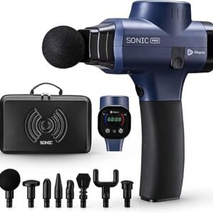 LifePro Sonic Pro Percussion Massage Gun - Deep Tissue Muscle Massager for Athletes with 8 Attachments for Neck and Back - Handheld Electric Back Massager
